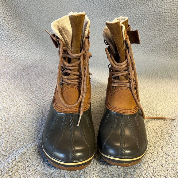 Sorel Fancy Lace II Boots Womens 10 Brown Suede Leather Duck Snow Mid Calf - Picture 2 of 12